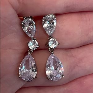 Silver Diamond Drop Earrings
